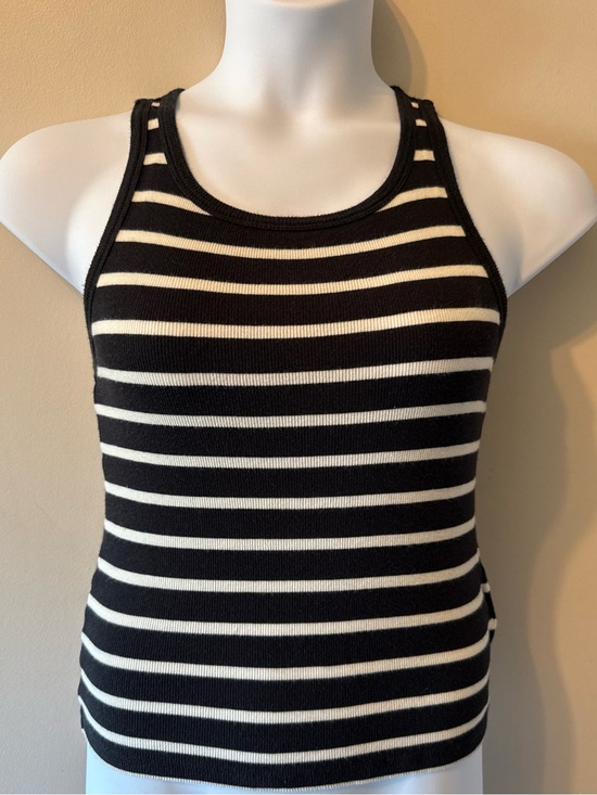 J. Crew Tops - J.Crew | White And Black Striped Ribbed Tank Top Cotton Blend Soft Cotton Blend